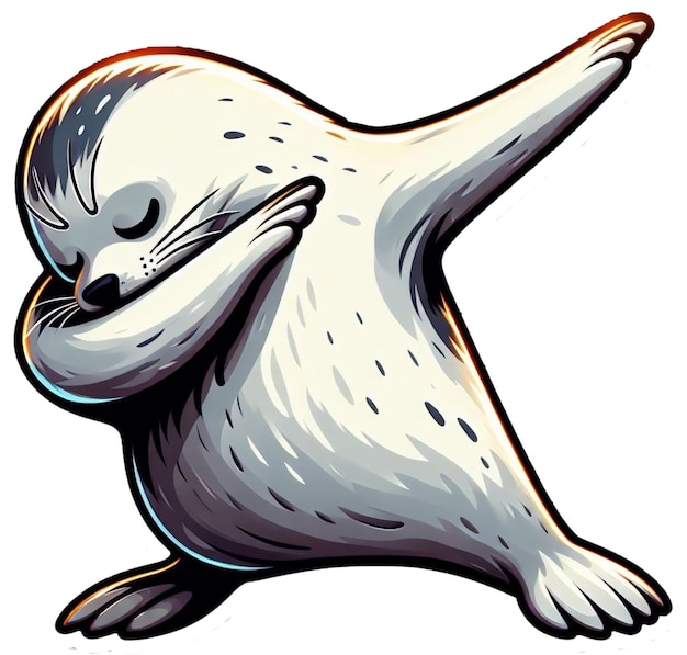 A seal character is depicted wearing cool sunglasses and striking a dab pose