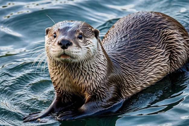 a seal is swimming in the water with the name otter on the bottom