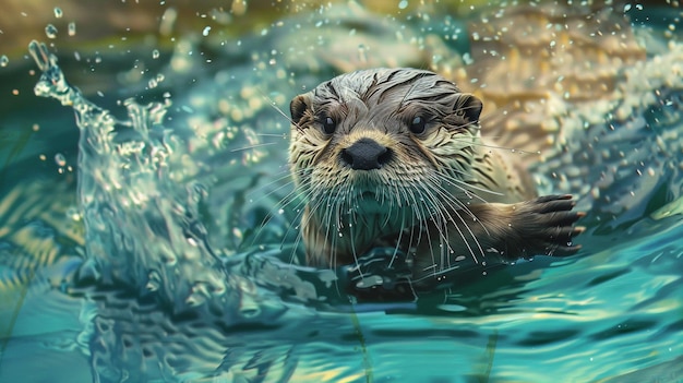 a seal swimming in the water with the bubbles in the water