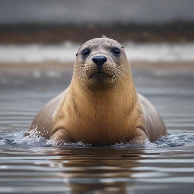 a seal in the water with the name seal on the back