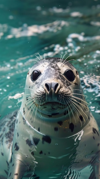 a seal in the water with the seal in the background