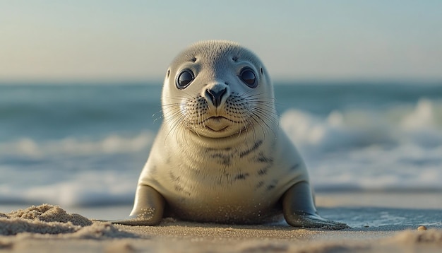 Photo a seal with a seal on the beach