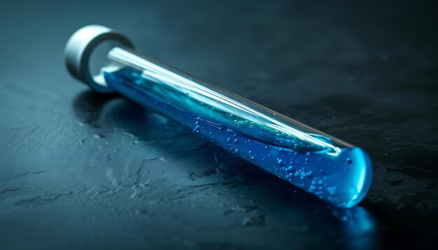 Photo sealed test tube with mysterious blue liquid