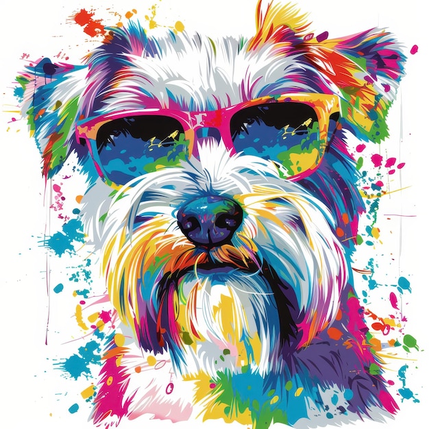 Sealyham Terrier dog wearing sunglasses in colorful pop art style