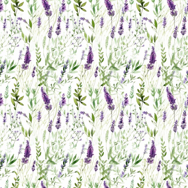 Seamless abstract watercolor pattern with lavender on a white background Fabric wrapping paper Gener