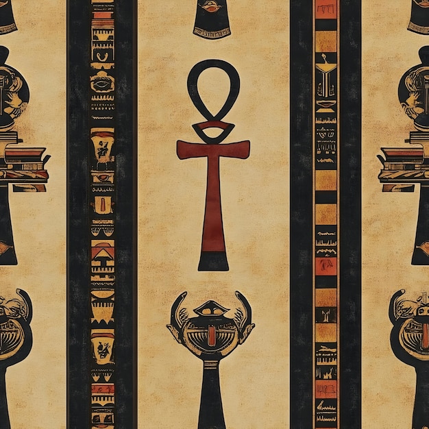 Seamless Ankh Motifs with Detailed Egyptian Patterns for Luxurious Wallpaper Design