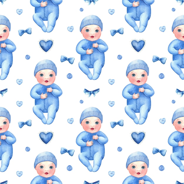 seamless baby nursery pastel cute watercolor pattern template textile blue boy