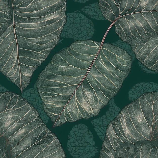 Seamless Background Ficus Leaf On Forest Green Background Generative AI