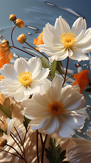 Seamless Background Image Cover with White Flowers and Oranges