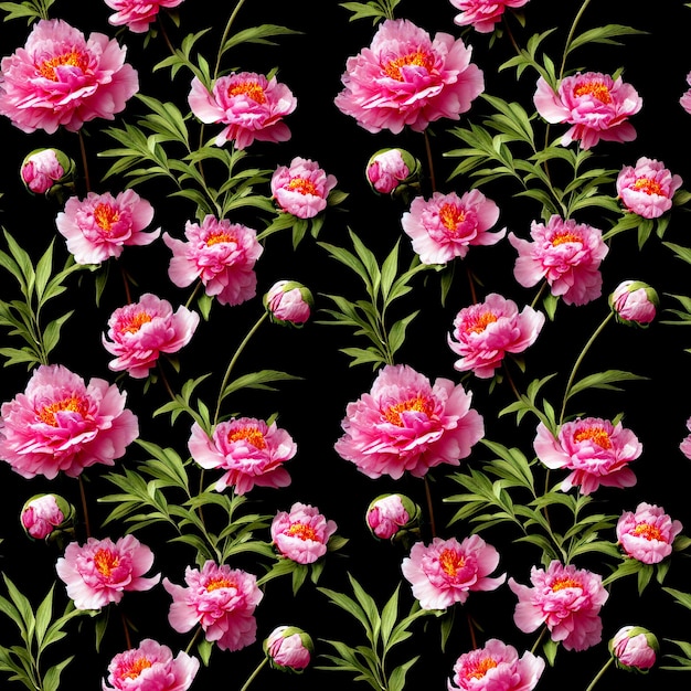 Seamless background with pink peonies AI generated image