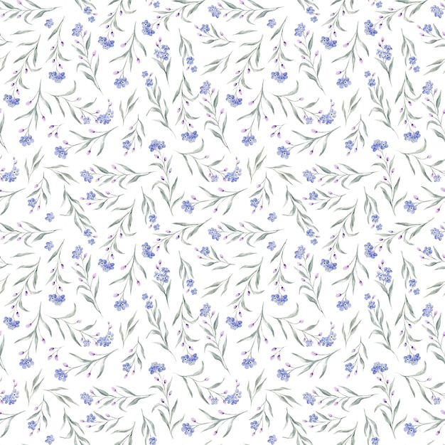 Seamless background with watercolor forgetmenot Beautiful pattern Summer cute blue little flowers