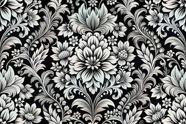 Seamless black and white floral pattern background