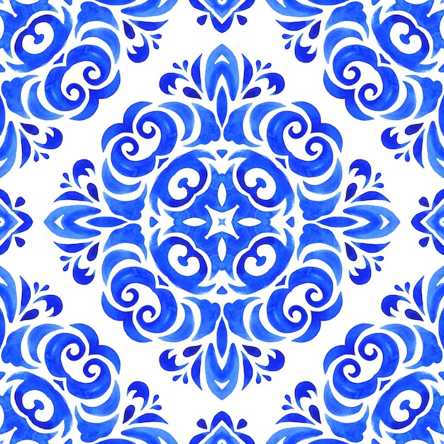 Seamless blue floral watercolor pattern tiles and fabric design