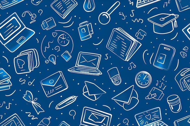 Seamless Blue Pattern White Outline Icons of Online Education for Learning Materials amp Websites