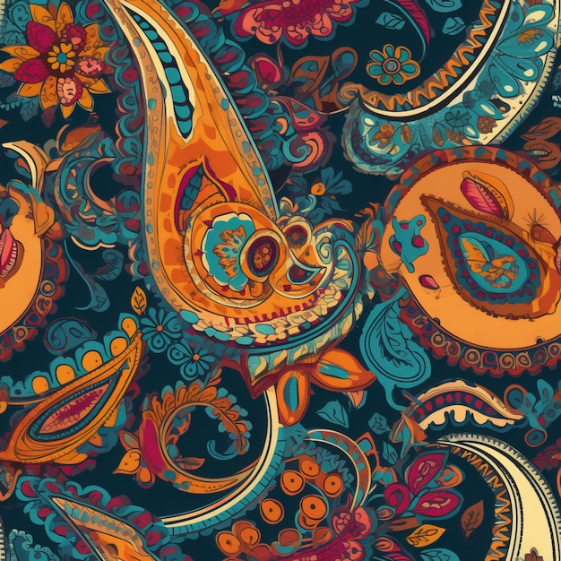 Seamless Bold Paisley Pattern in Vibrant Colors