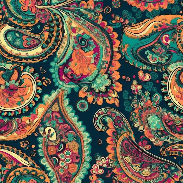 Seamless Bold Paisley Pattern in Vibrant Colors