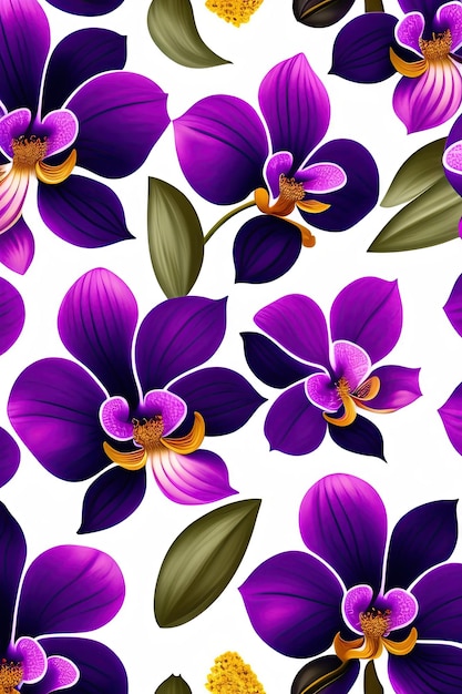 Seamless botanical pattern Abstract orchid on dark background