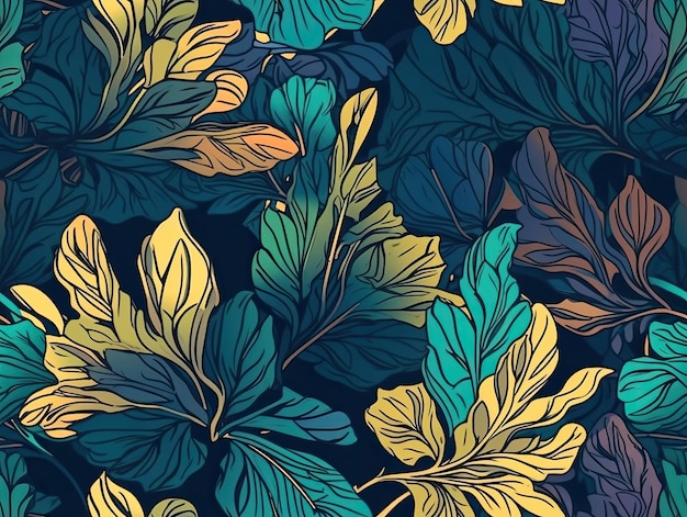 Seamless botanical pattern with leaves flowers wallpaper background design Generative AI