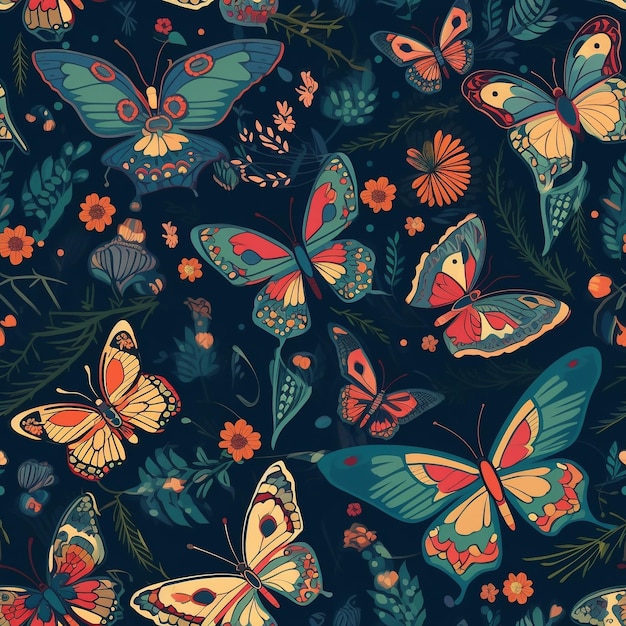 Seamless Butterflies Pattern with Happy Colors