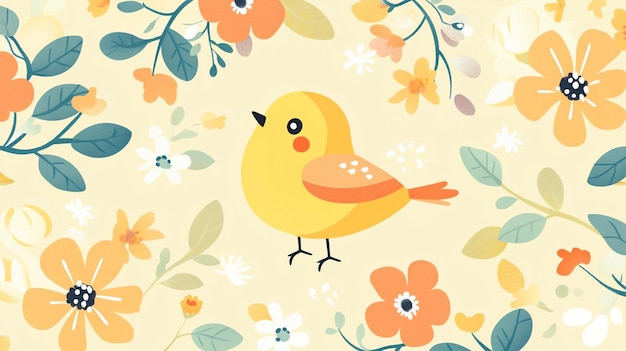 Photo seamless cartoon bird and flower pattern