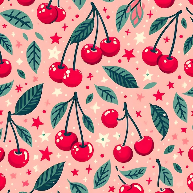 Photo seamless cherry pattern design wallpaper nature design for vintage art decoration ornament