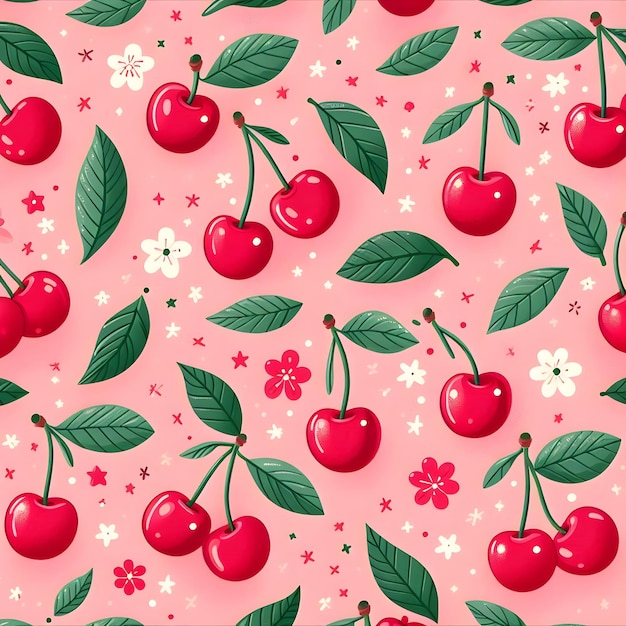 Seamless cherry Pattern Design Wallpaper Nature Design for Vintage Art Decoration Ornament