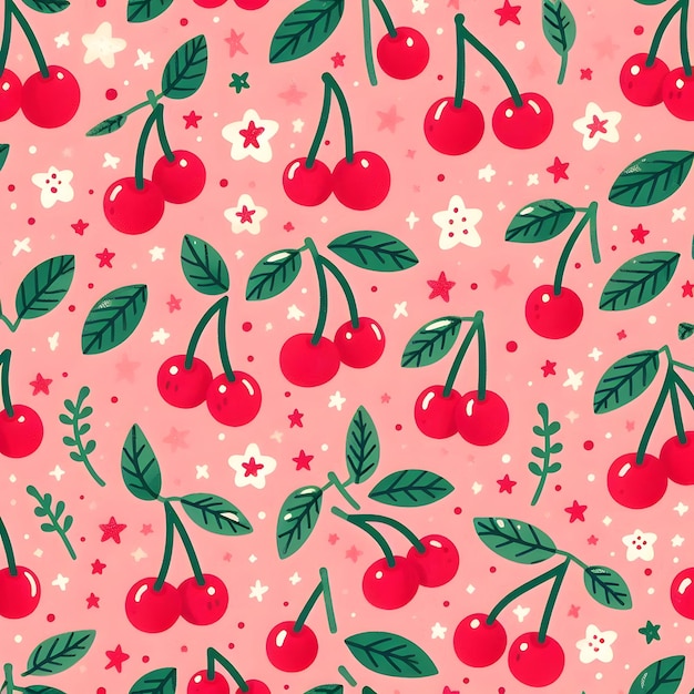 Seamless cherry Pattern Design Wallpaper Nature Design for Vintage Art Decoration Ornament