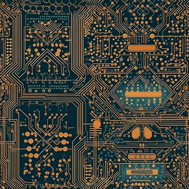 Seamless circuit board tile pattern texture Generative AI