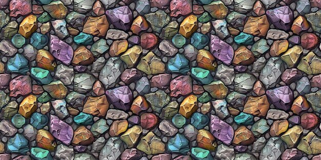 Seamless colorful stone pattern tileable rocks texture illustration great for video game design