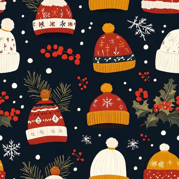 Seamless Cozy Christmas Sweater Hat and Scarf Pattern with Festive Minimal Design