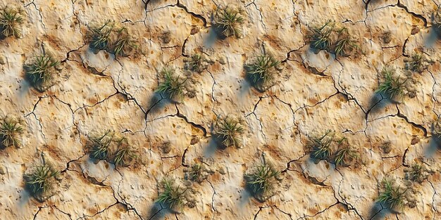 Seamless cracked ground with grass pattern tileable dry land texture great for video game design