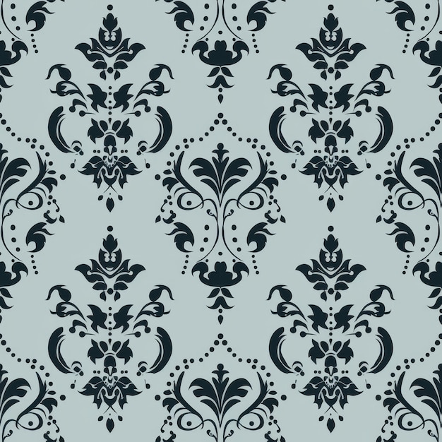 Photo seamless damask pattern elegant blue and black vintage floral design