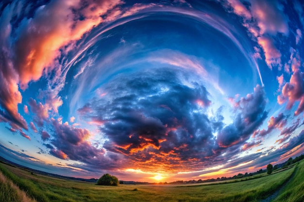 Photo seamless dark blue and pink sky before sunset hdri panorama 360 degrees angle view with beautiful clouds for use in 3d graphics or game development as sky dome or edit drone sh