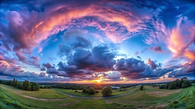 Photo seamless dark blue and pink sky before sunset hdri panorama 360 degrees angle view with beautiful clouds for use in 3d graphics or