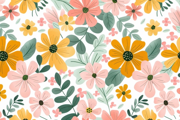 seamless design of watercolor orange and yellow flowers on a light background