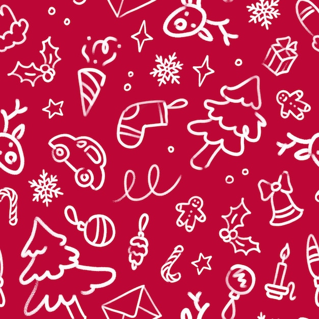 Seamless doodle pattern with hand-drawn winter elements