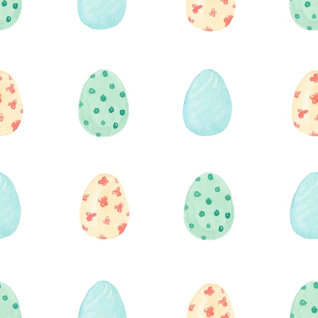 Seamless Easter pattern. Watercolor Easter eggs on white background. digital paper, scrapbooking