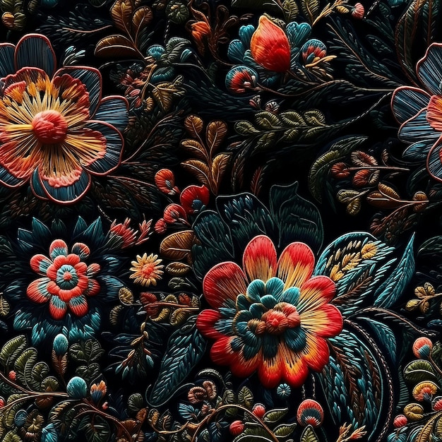 Seamless embroidery floral abstract fantasy luxury fabric pattern design