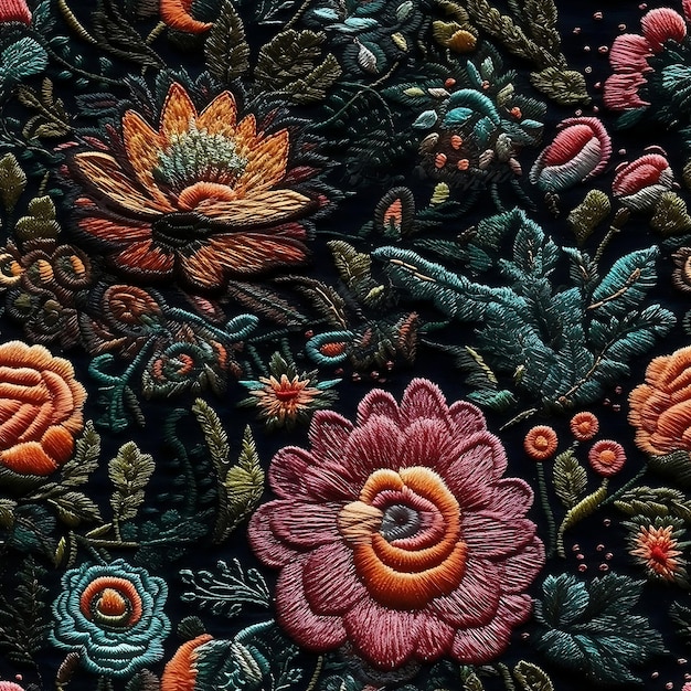 Seamless embroidery floral abstract fantasy luxury fabric pattern design