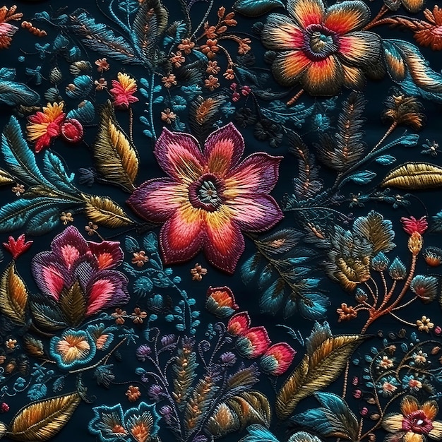 Seamless embroidery floral abstract fantasy luxury fabric pattern design