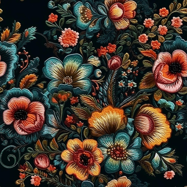 Seamless embroidery floral abstract fantasy luxury fabric pattern design