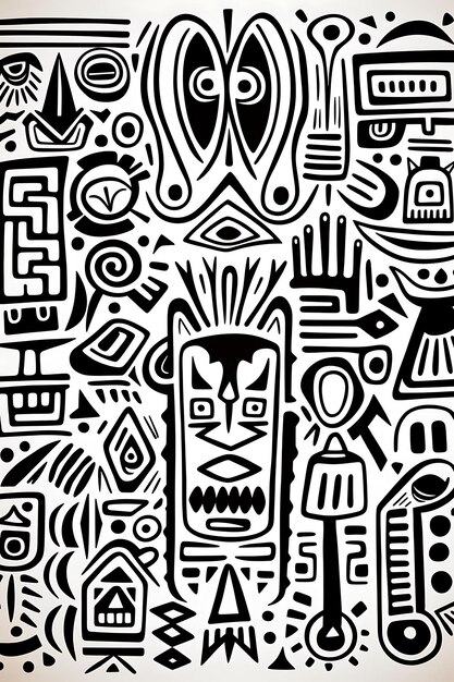 Seamless ethnic african pattern black and white coloring page