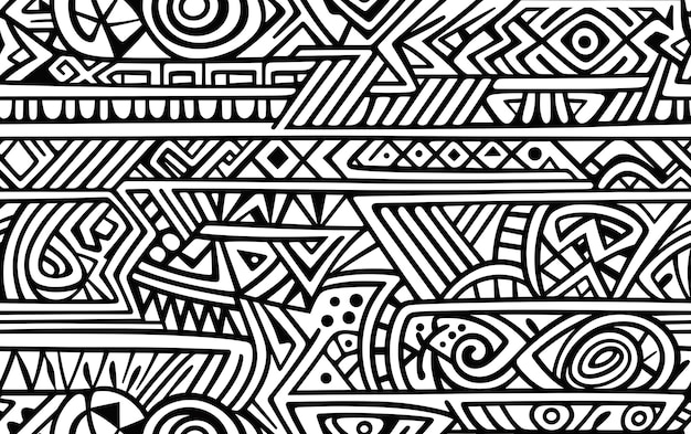 Seamless ethnic african pattern black and white coloring page