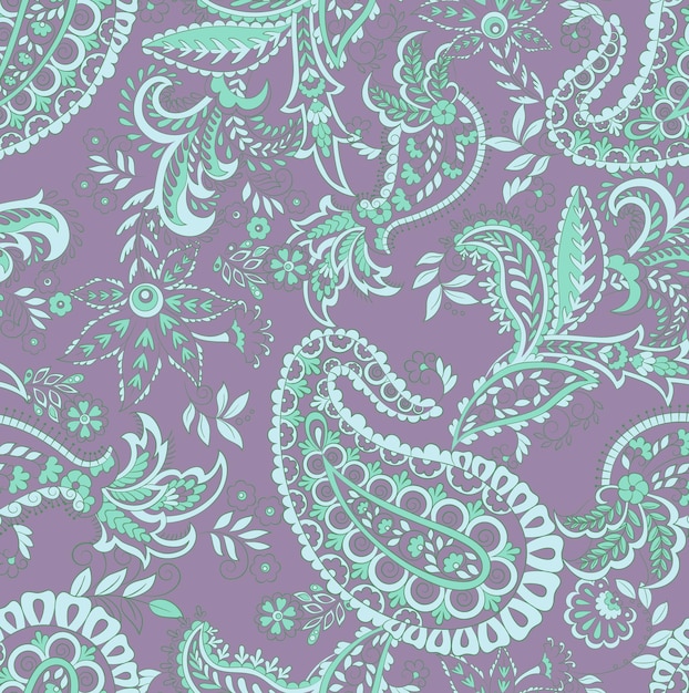 Photo seamless ethnic pattern of paisley and decorative floral branches indian motif