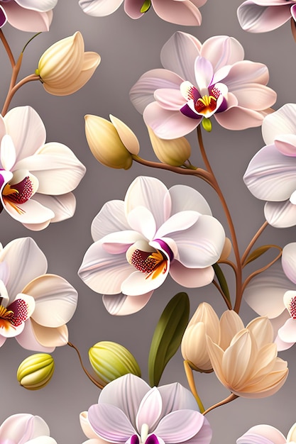 Seamless flat pattern with orchidea and foliage