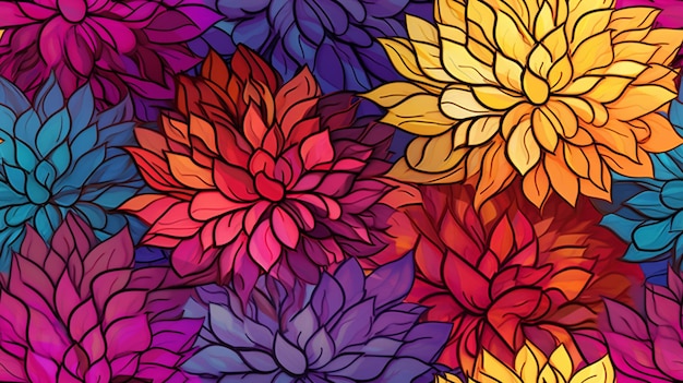 seamless floral background with colorful flowers in a variety of colors generative ai