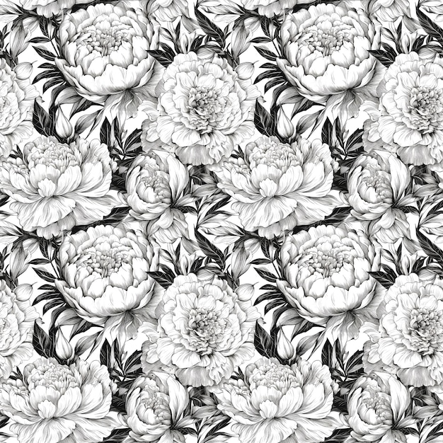 Seamless floral background with peony flowers