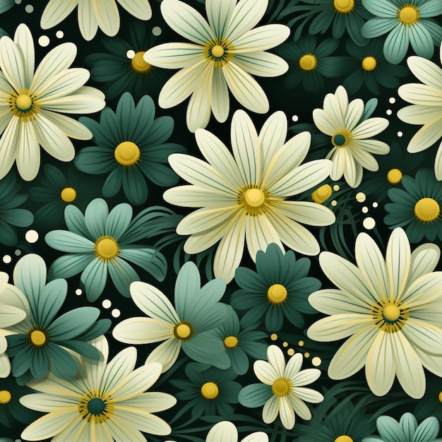 seamless floral background with white and green flowers and leaves generative ai