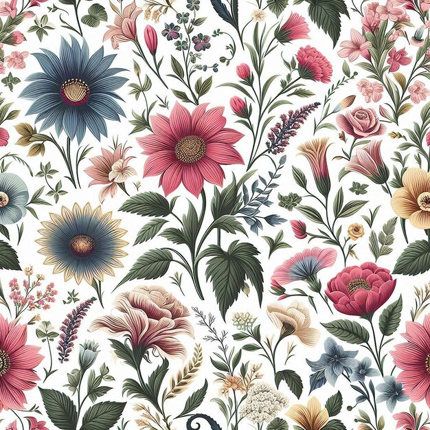 Photo seamless floral fabric botanical colorful flower patterned background