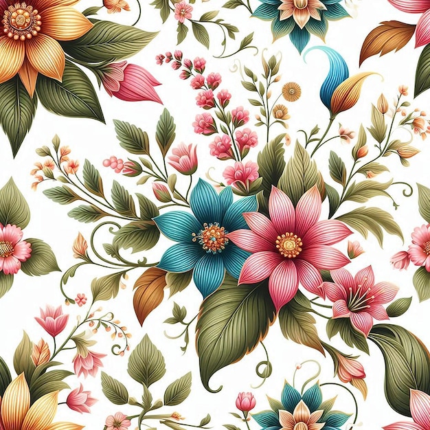 Photo seamless floral fabric botanical colorful flower patterned background